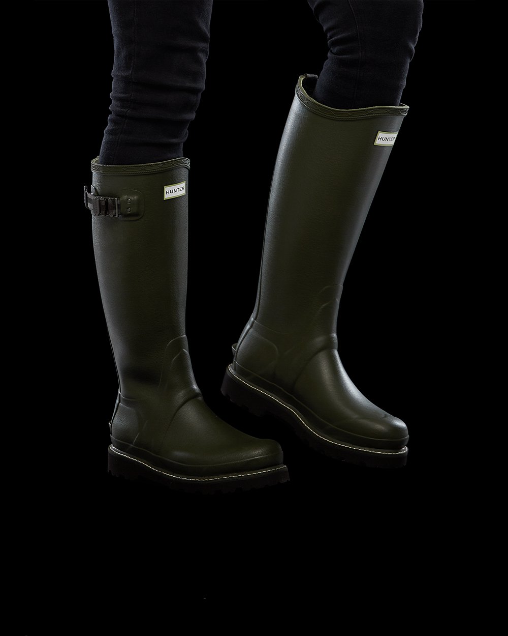 Womens Hunter Tall Rain Boots Dark Olive - Balmoral Poly-Lined - 6125479-ZH